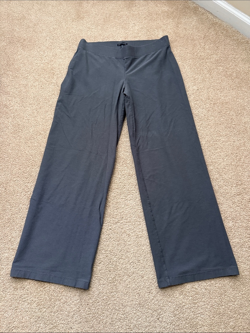 Eileen Fisher Washable Crepe Wide Leg Ankle Classic Rise Gray Pants Size Large